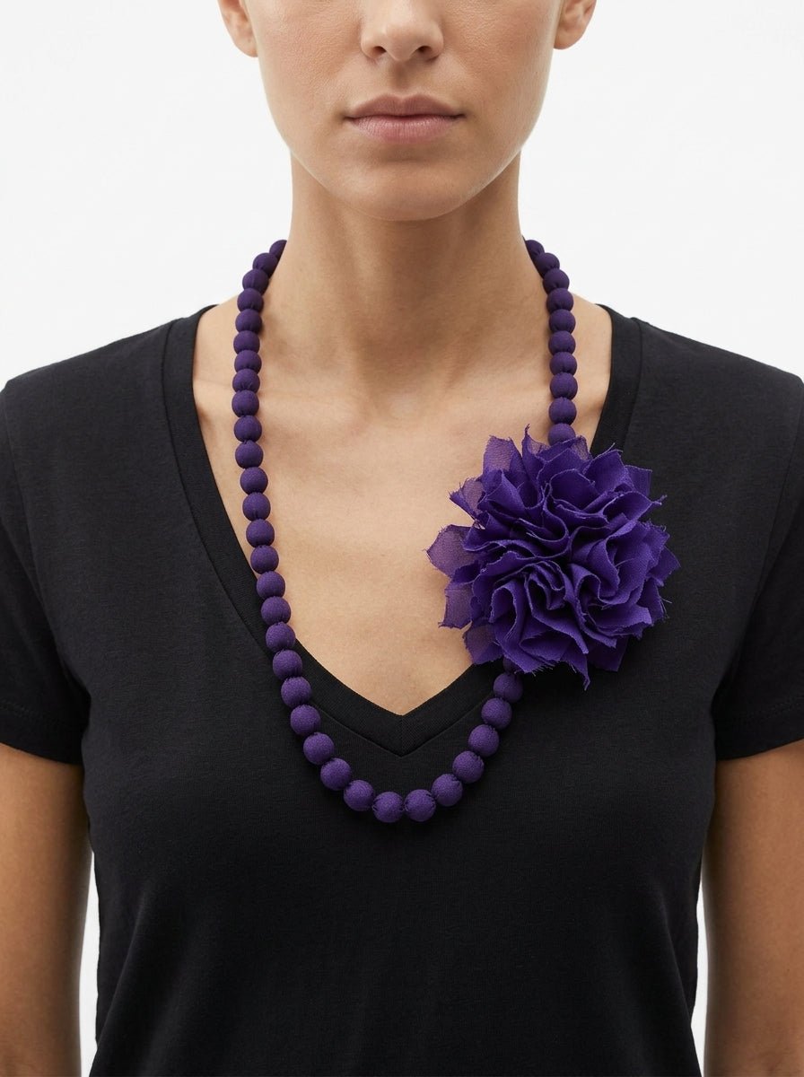 Collana Il Baco Da Seta Sfere Di Seta Doan Fiore Di Melanzana