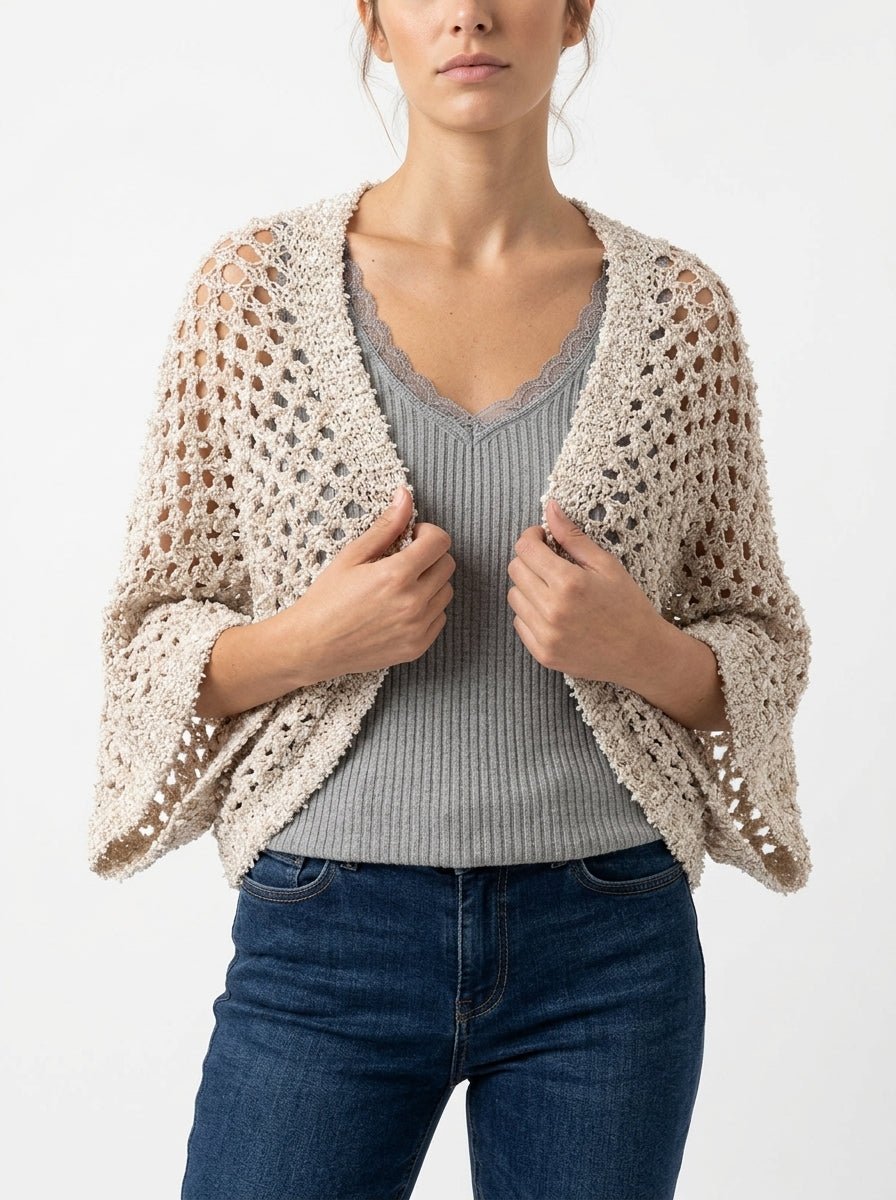 Byu Bolero Openwork Cardigan White Beige