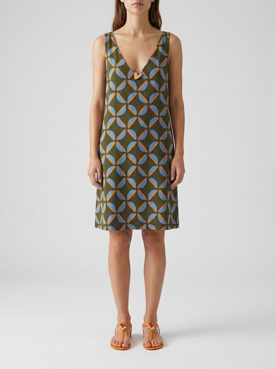 Khaki Geometric Straps Niu Dress