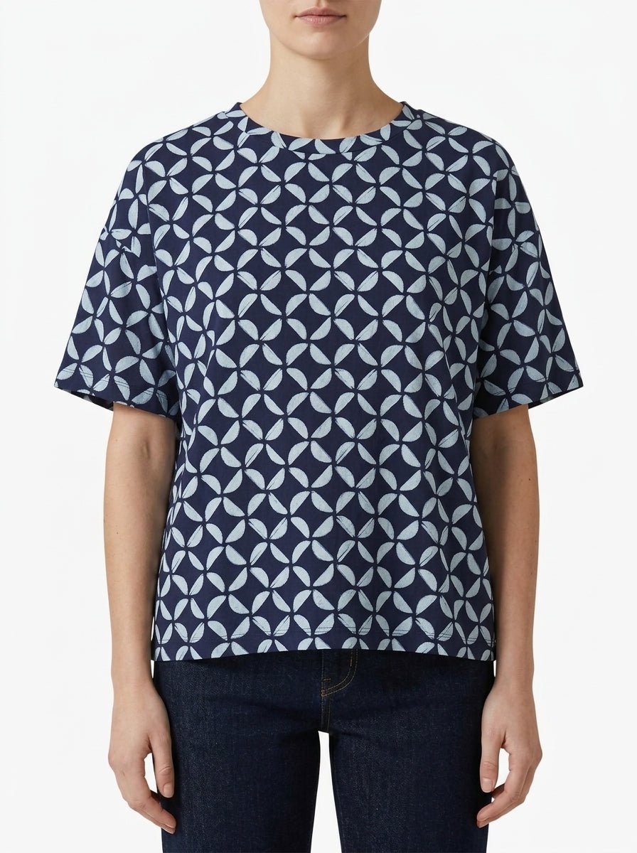 T-shirt Niu Over con stampa geometrica blu navy