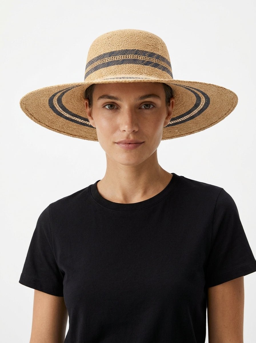 hat Il Baco Da Seta Beige and Blue Raffia