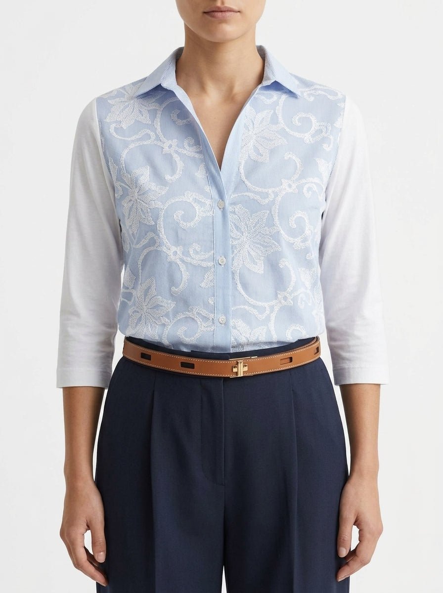 Camicia con maniche francesi ricamate a righe Whyci Milano