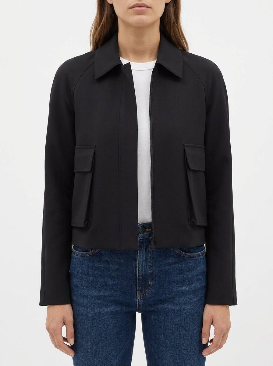 Harris Wharf London Cropped Raglan Jacket Black