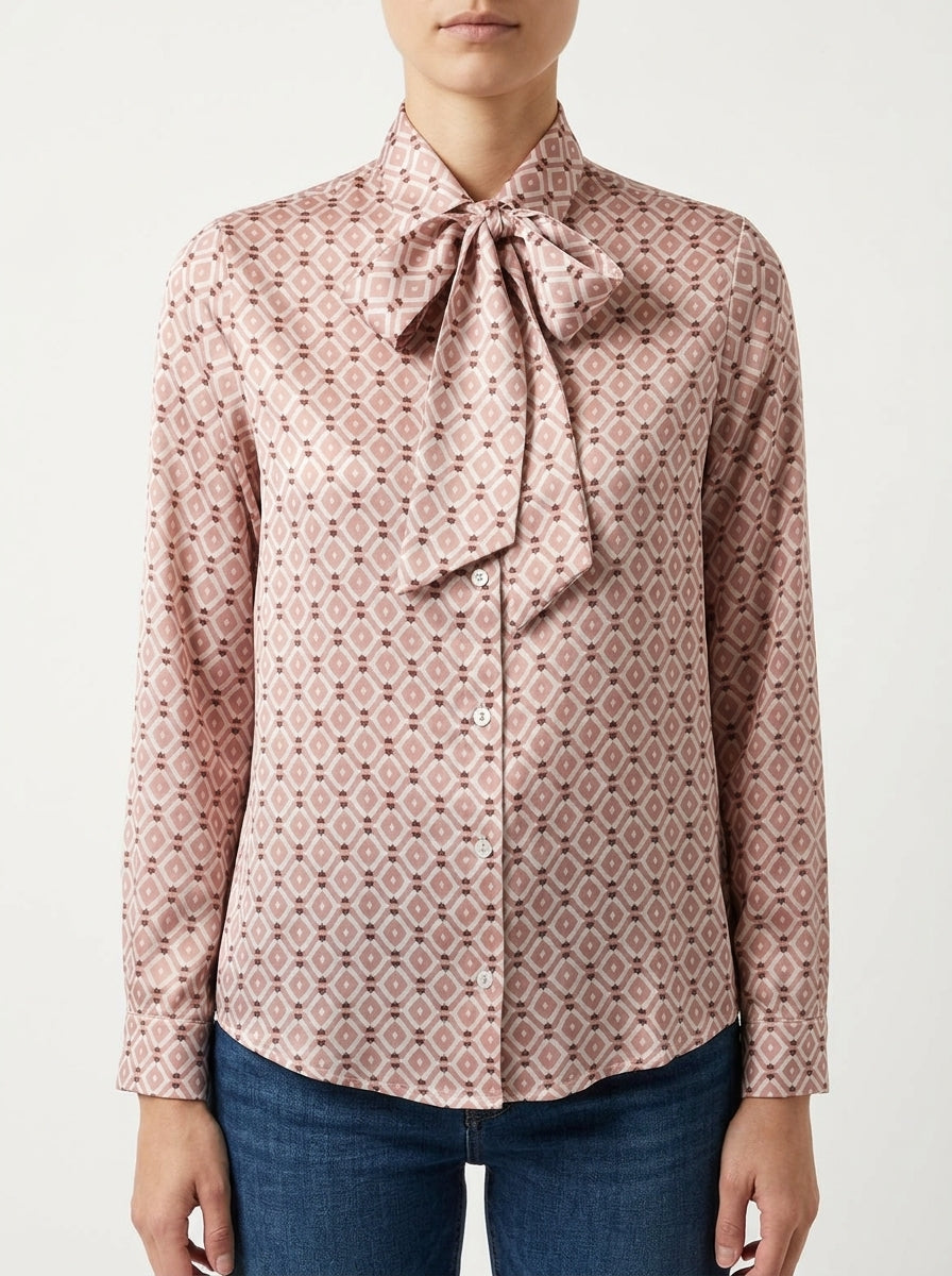 Monika Varga Printed Silk Shirt with Bow