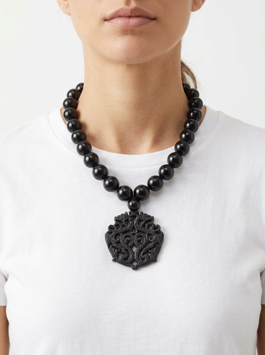 Fabrizio Marcantelli Short Total Black Medallion Necklace