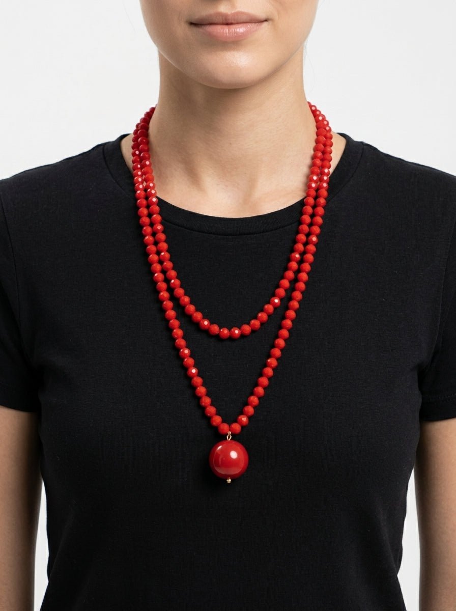 Fabrizio Marcantelli Collier Perles et Grande Boule Rouge