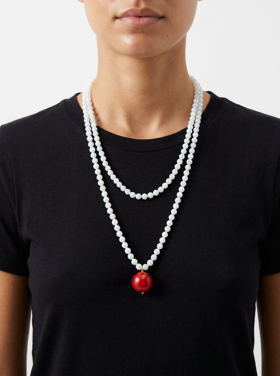 Fabrizio Marcantelli Beads and Large Ball Necklace White Red
