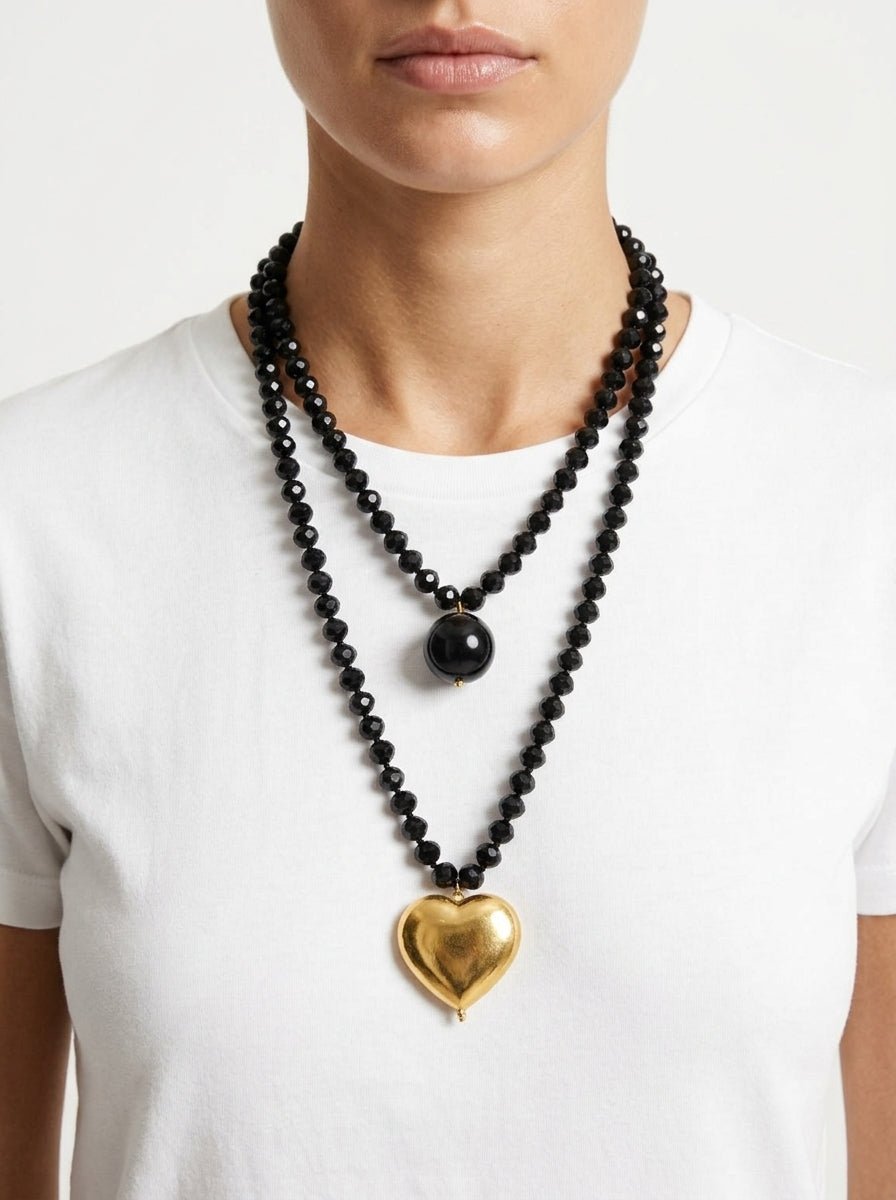 Collar Fabrizio Marcantelli Bolitas y Corazón Dorado