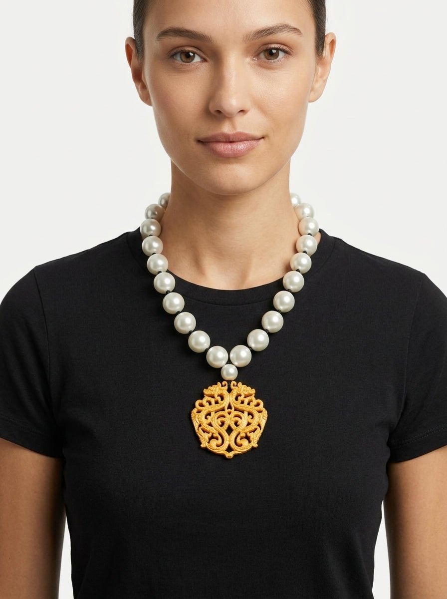 Fabrizio Marcantelli Collier Court Doré Perles Mandala