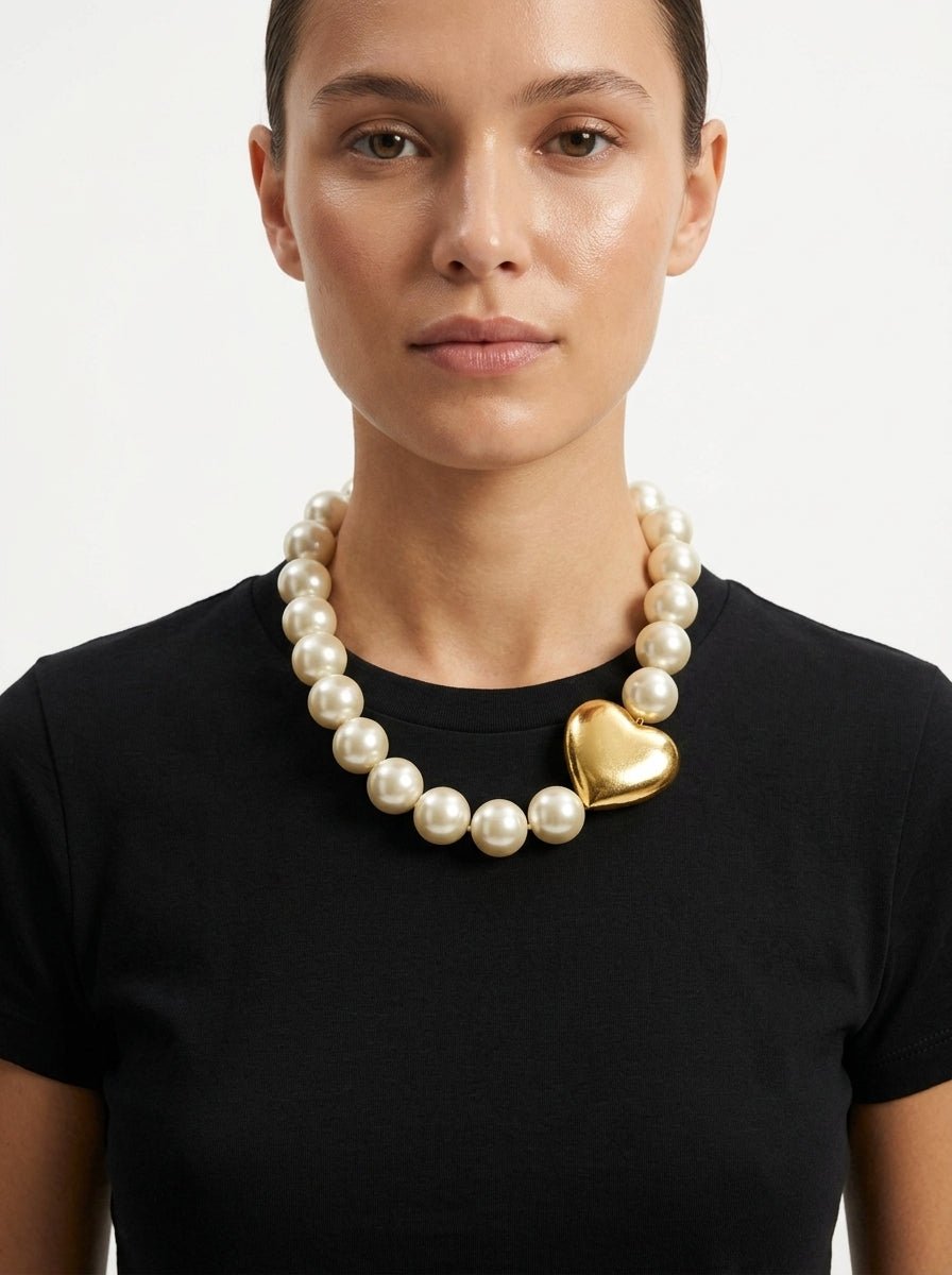 Collar Fabrizio Marcantelli Perla Corazón Dorado Lateral