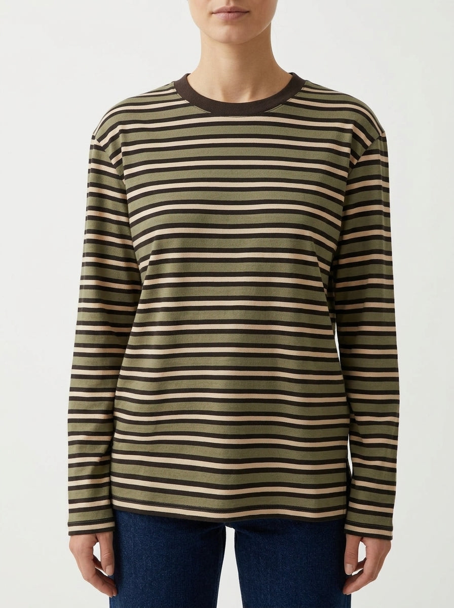 Khaki Green Striped T-shirt