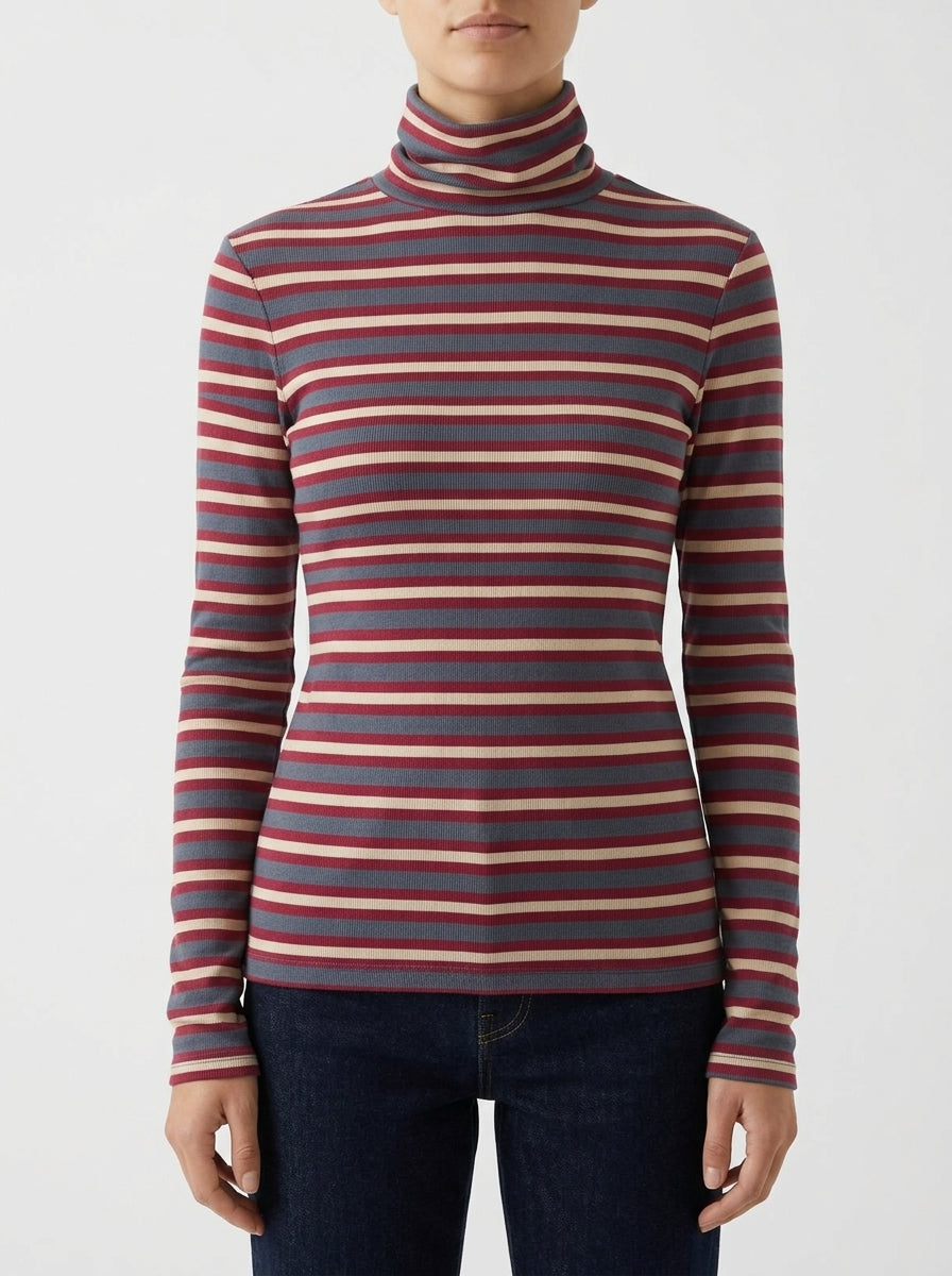 Niu C. High Maroon Striped T-shirt