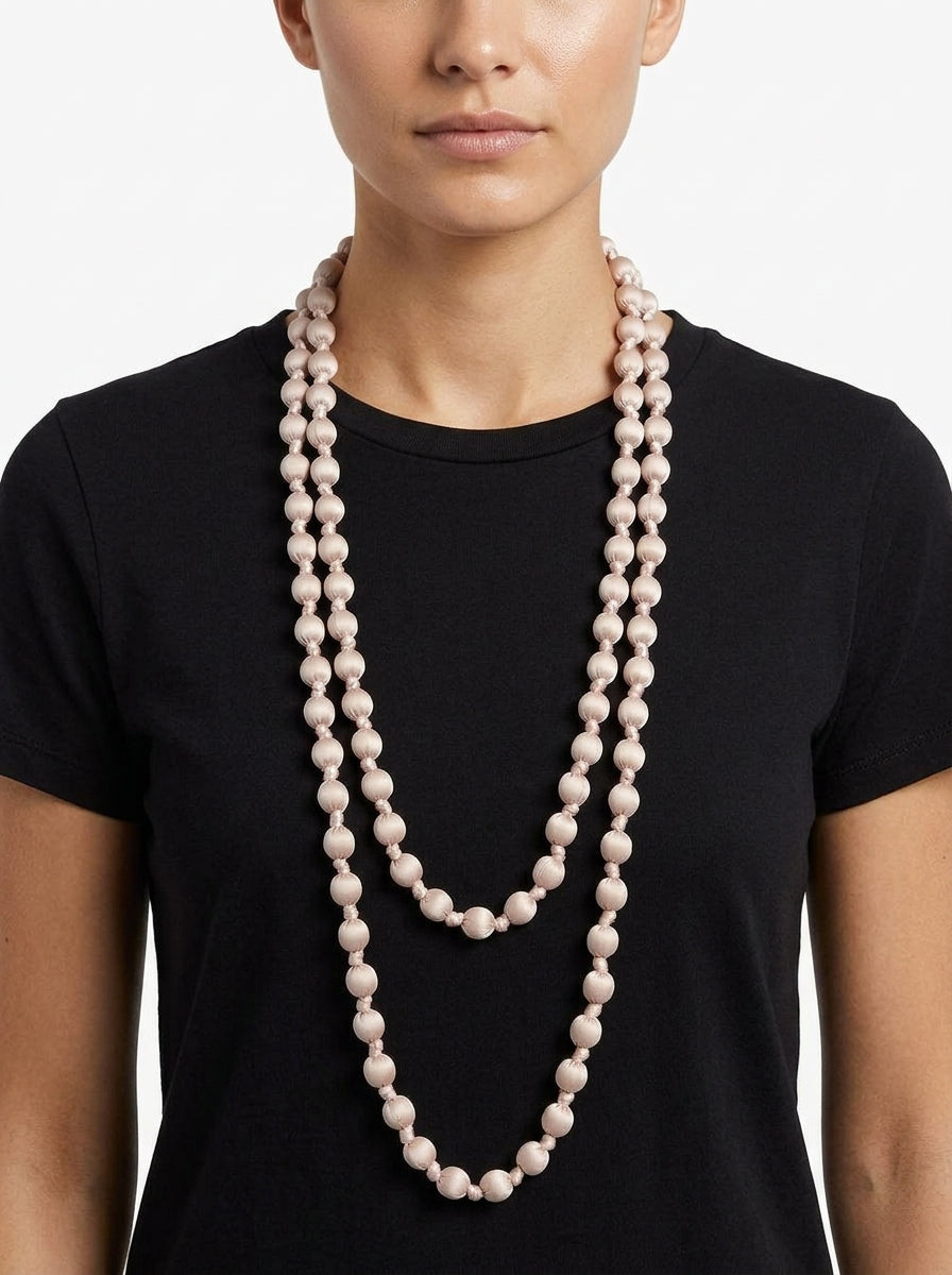 Collar Il Baco Da Seta Bolas Seda Rosa Empolvado 13.6