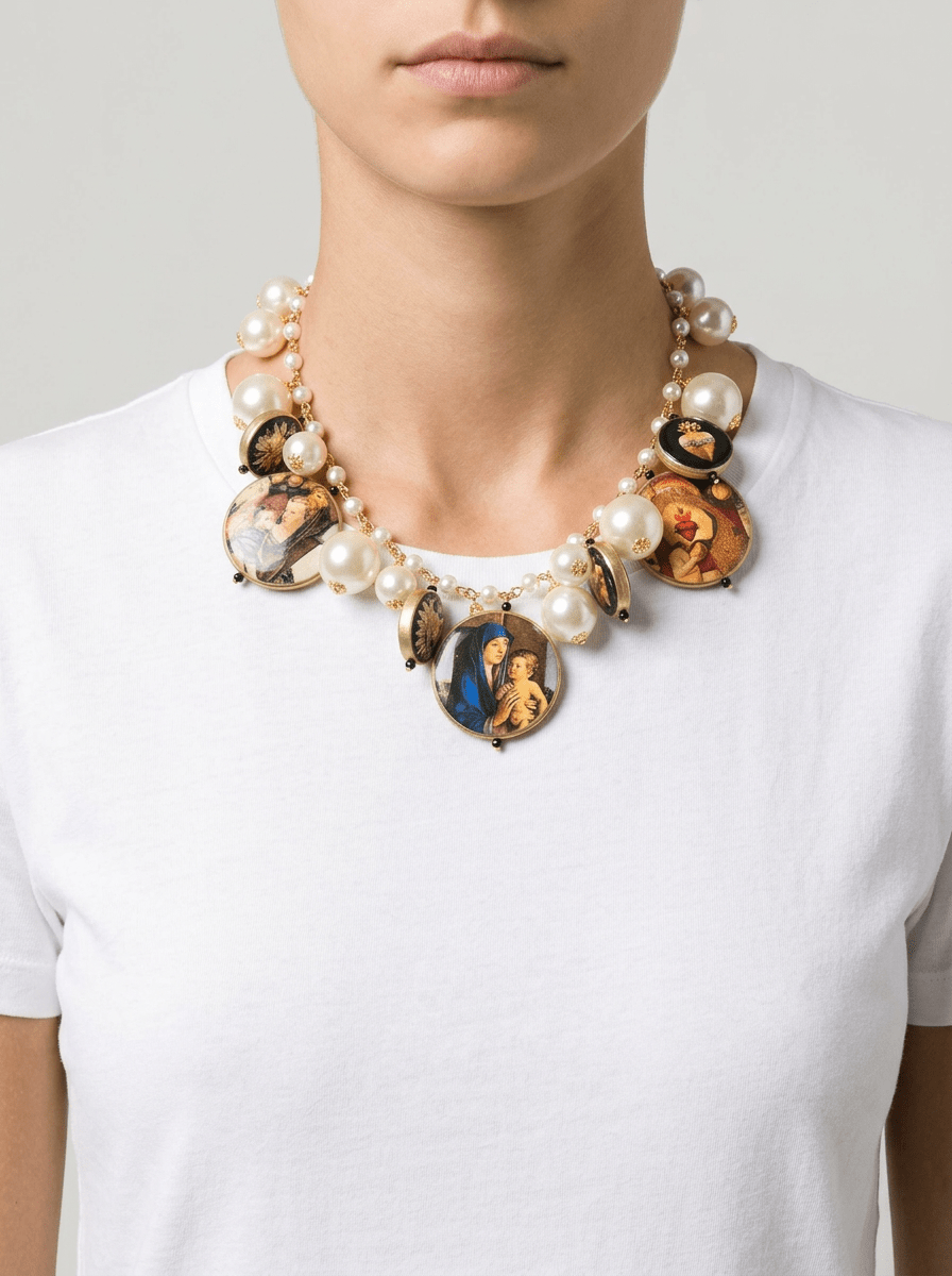 Collar Fabrizio Marcantelli Perlas Medallas Virgenes