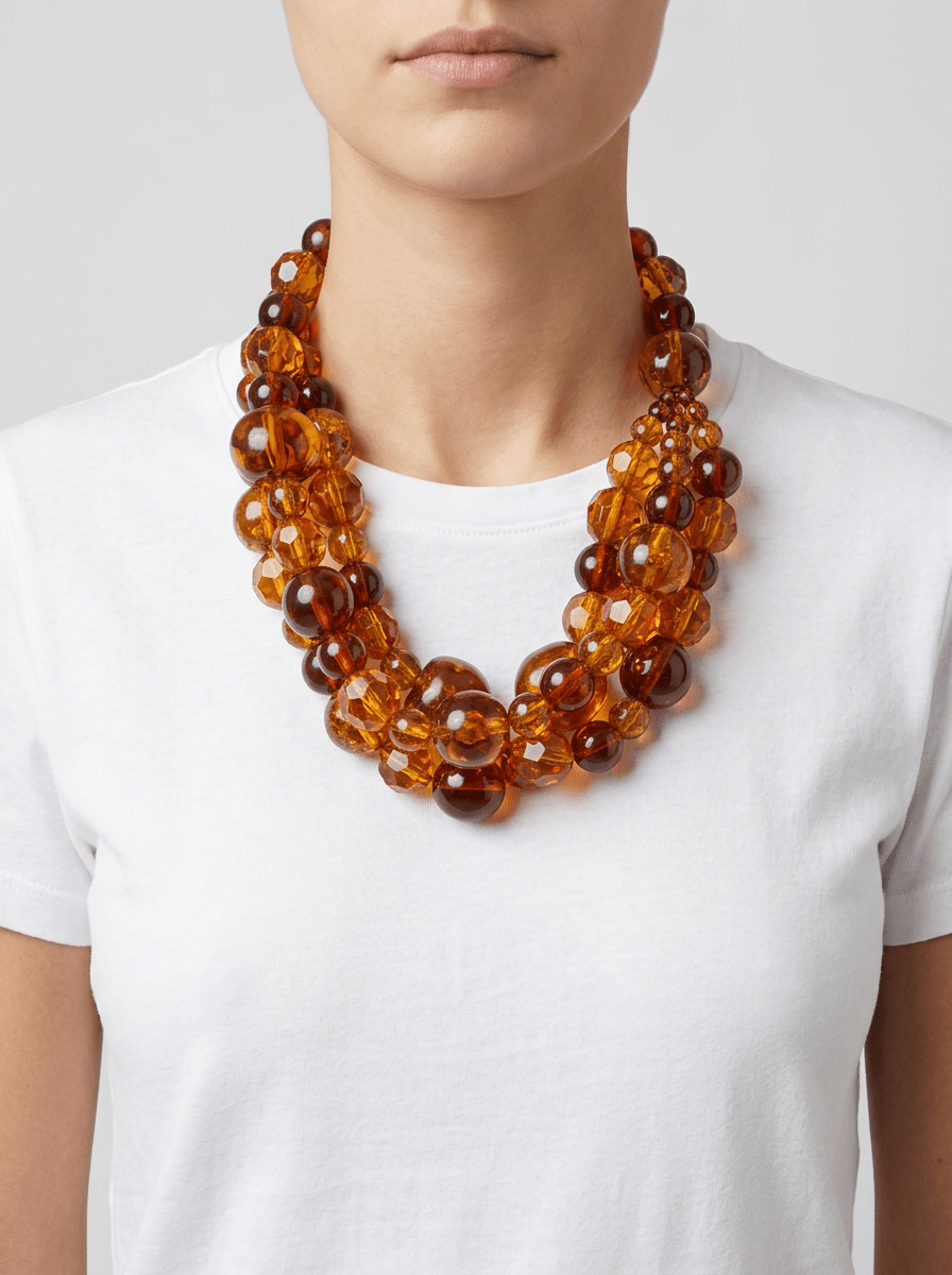 Collar Fabrizio Marcantelli Bolas Alternadas 3 Tiras Miel y Caramelo