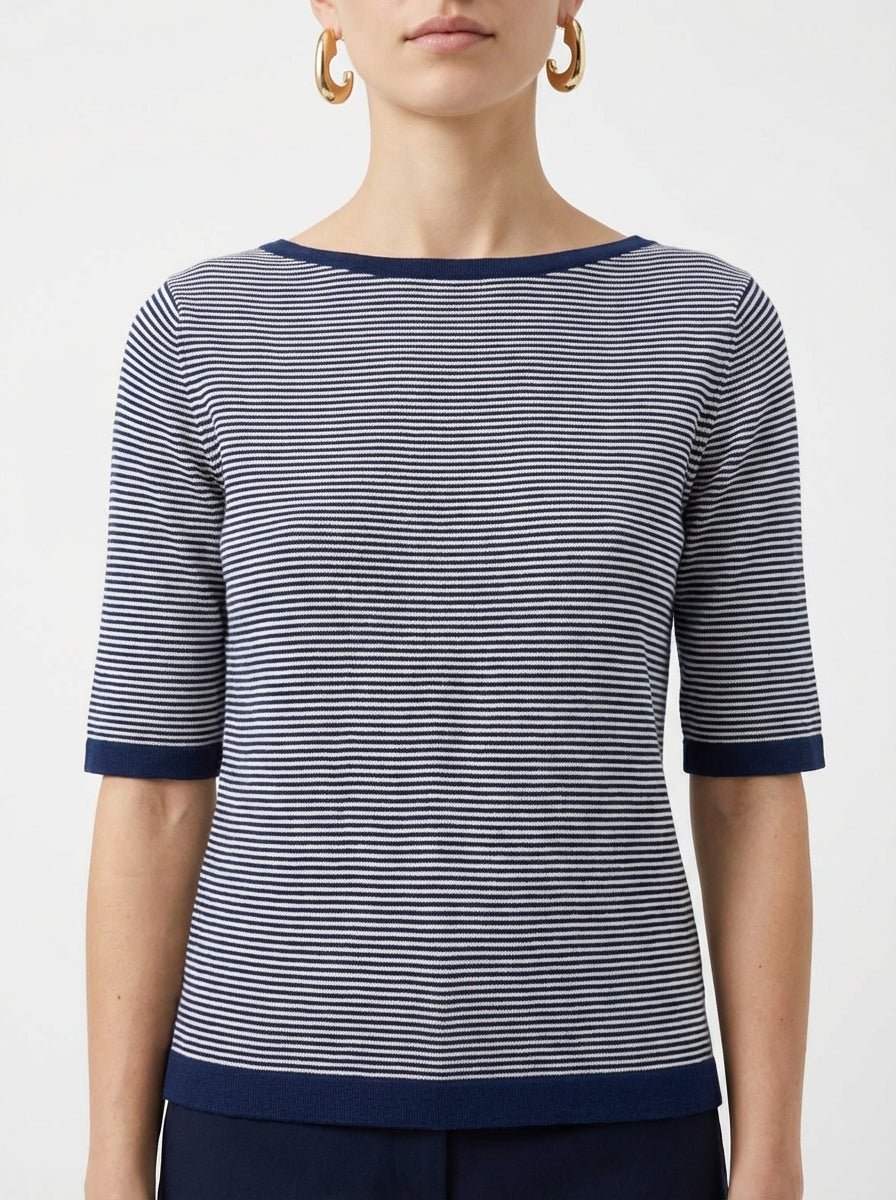 Jersey Alessandro Aste Mentone Beige Azul Marino