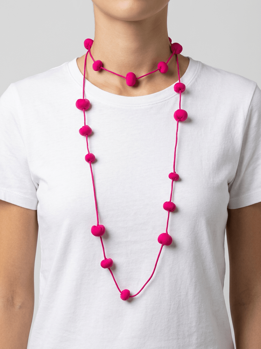 Collier Il Baco Da Seta Boules de Soie Cocon Fuchsia