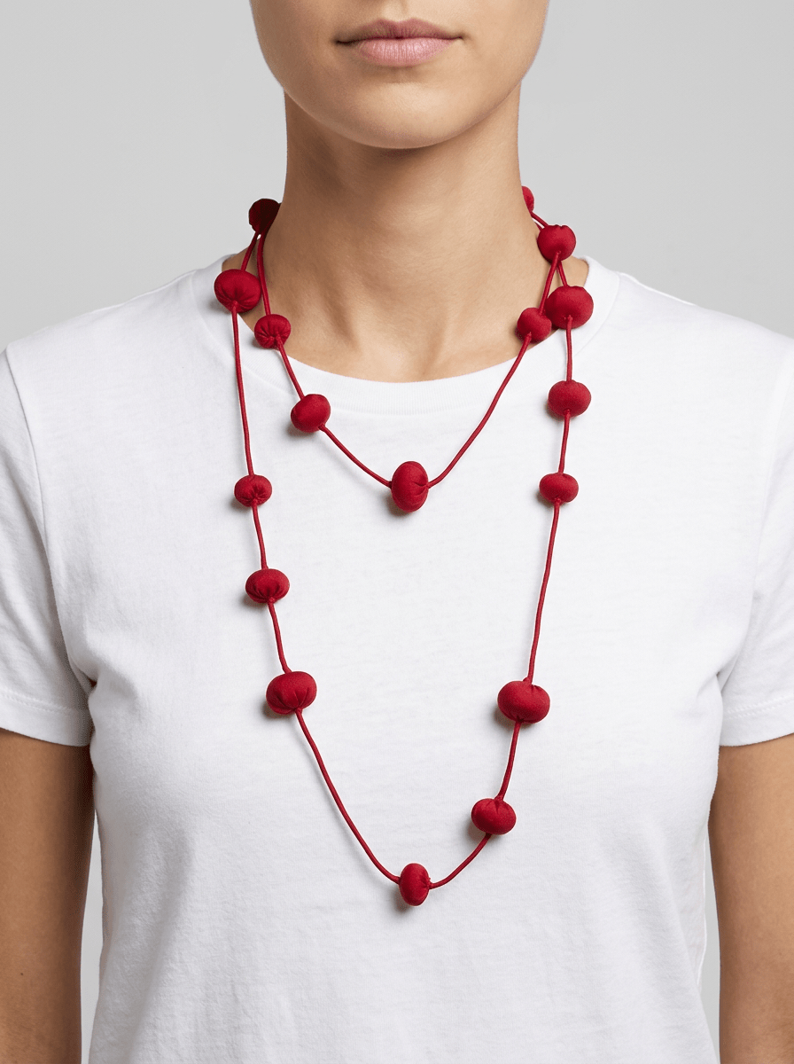 Collier Il Baco Da Seta Boules de soie cocon rouge