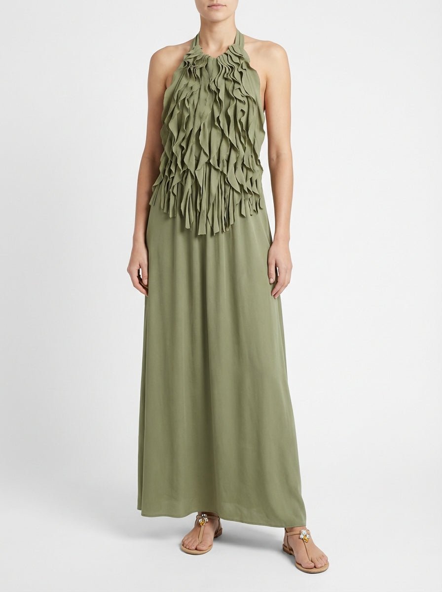 Robe à volants en soie verte SU