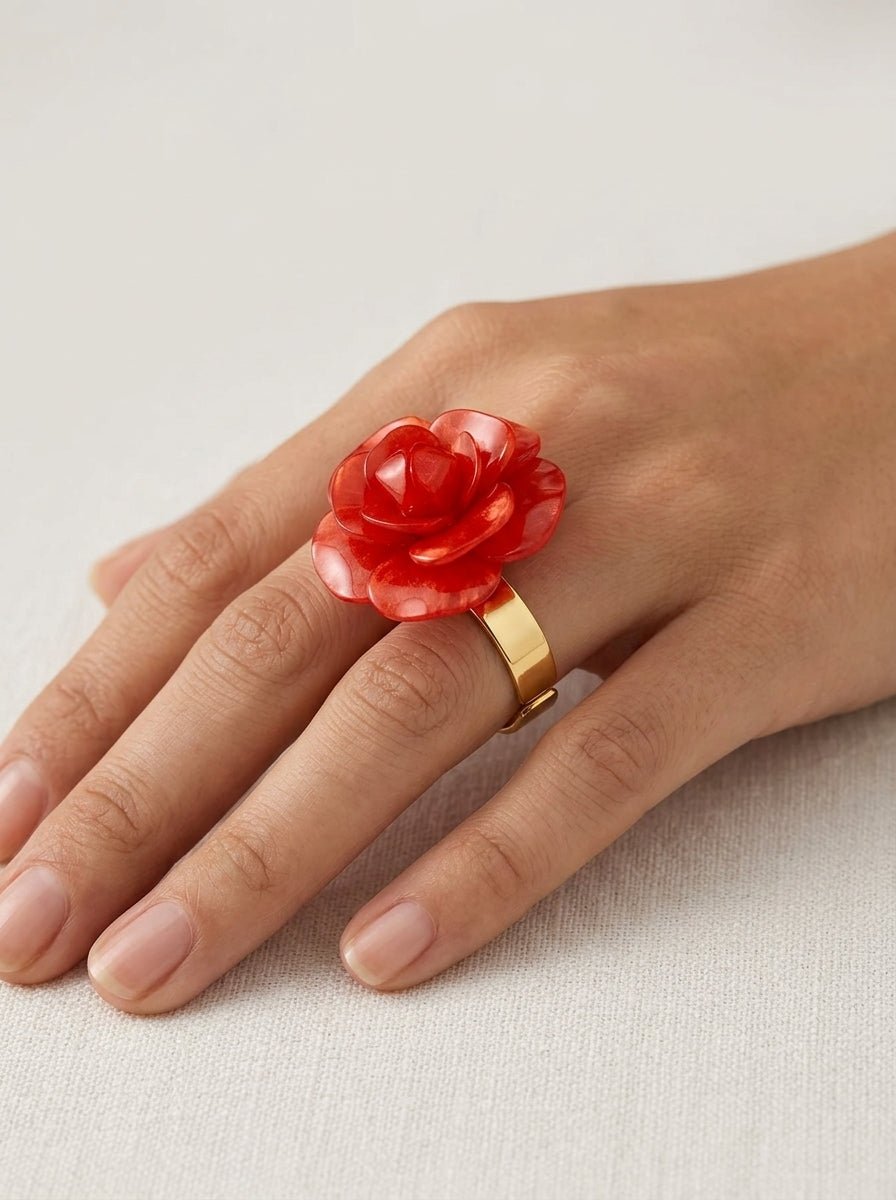 Anillo Il Baco Da Seta Camelia Naranja Quemado