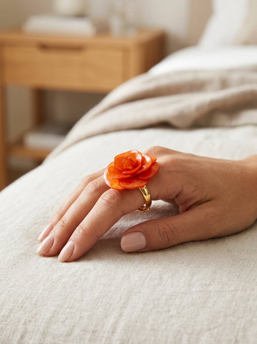 Anillo Il Baco Da Seta Camelia Naranja