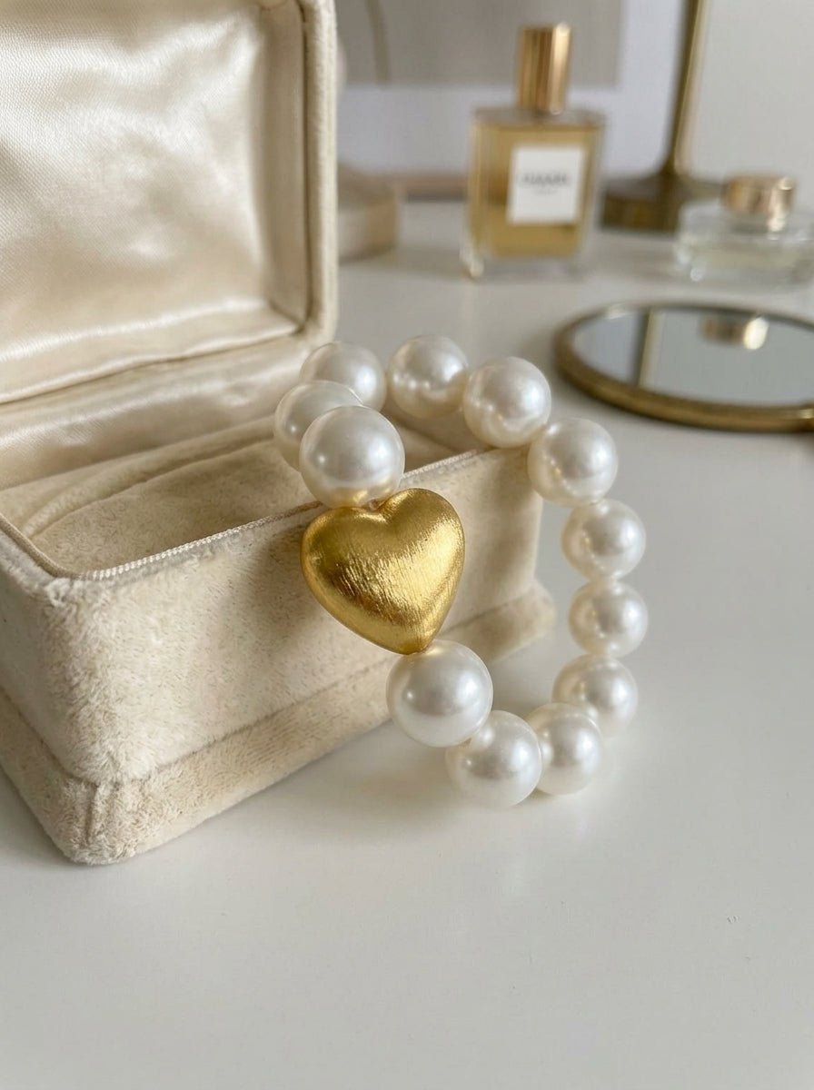 Pulsera Fabrizio Marcantelli Perlas Blancas Corazon Dorado