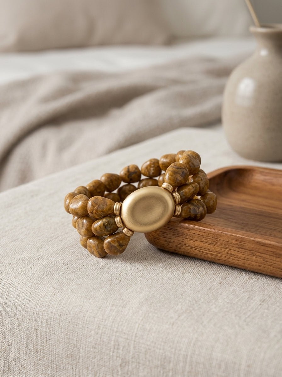 Pulsera Il Baco Da Seta 3 Tiras Cuentas Mostaza