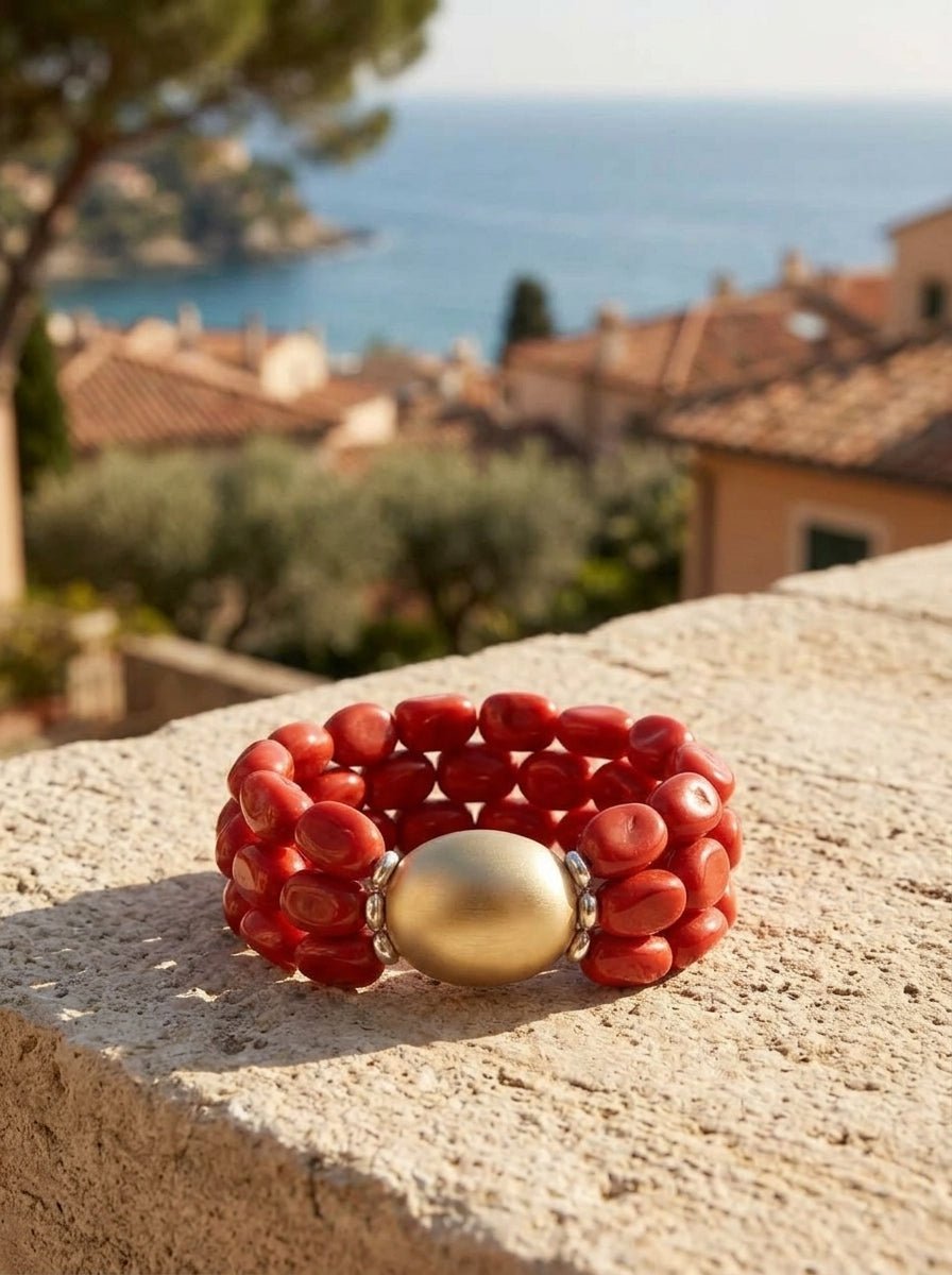Pulsera Il Baco Da Seta 3 Tiras Cuentas Rojo