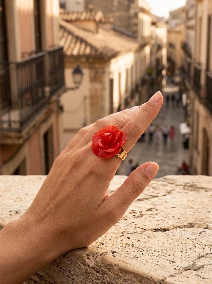 Anillo Il Baco Da Seta Camelia Naranja Quemado