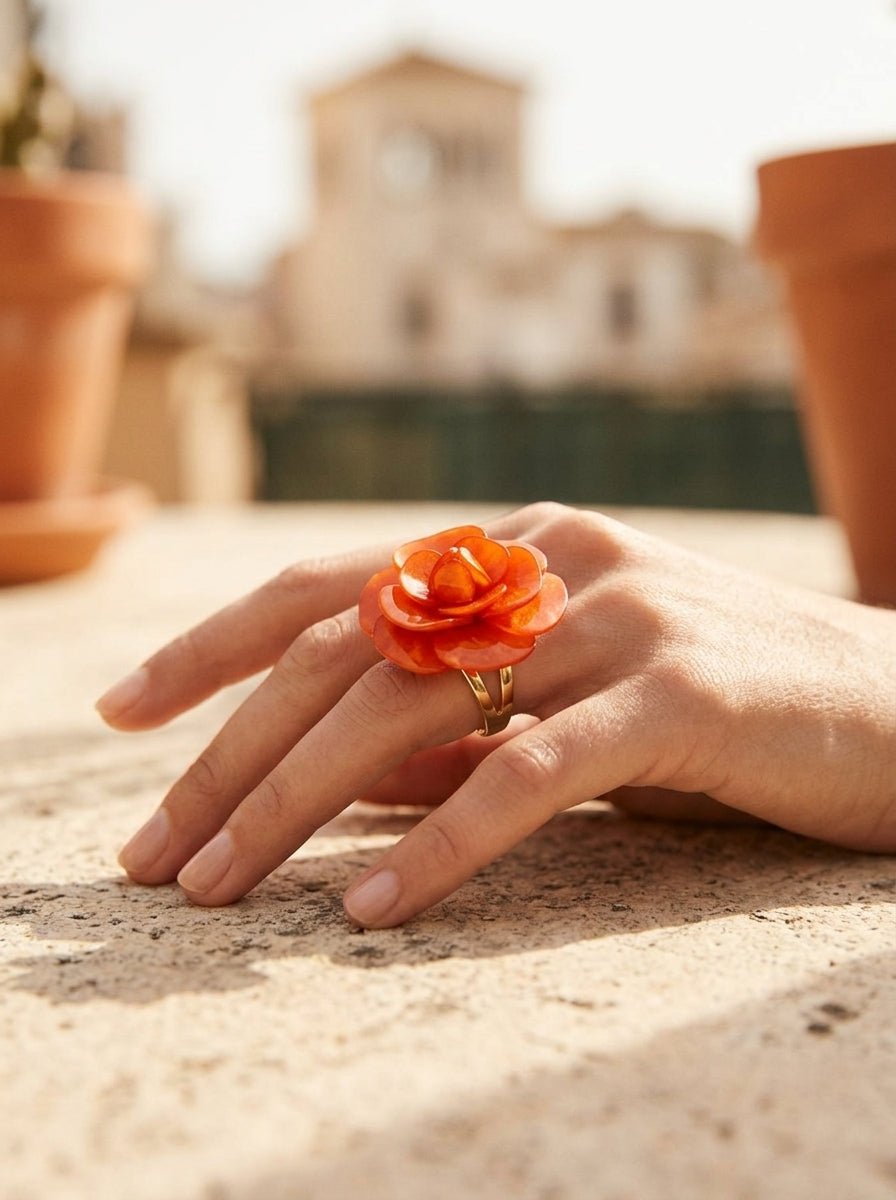 Anillo Il Baco Da Seta Camelia Naranja