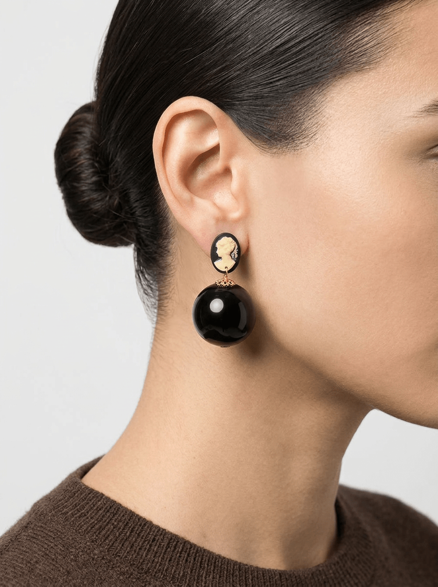 Pendientes Fabrizio Marcantelli Bolas Cameo Negro