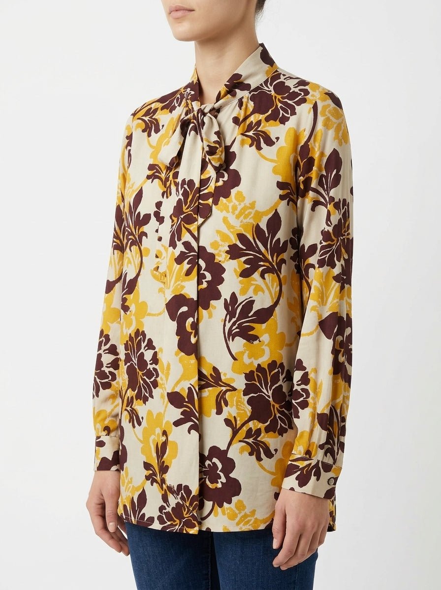 Camisa Justmine Lazo Flores Mostaza