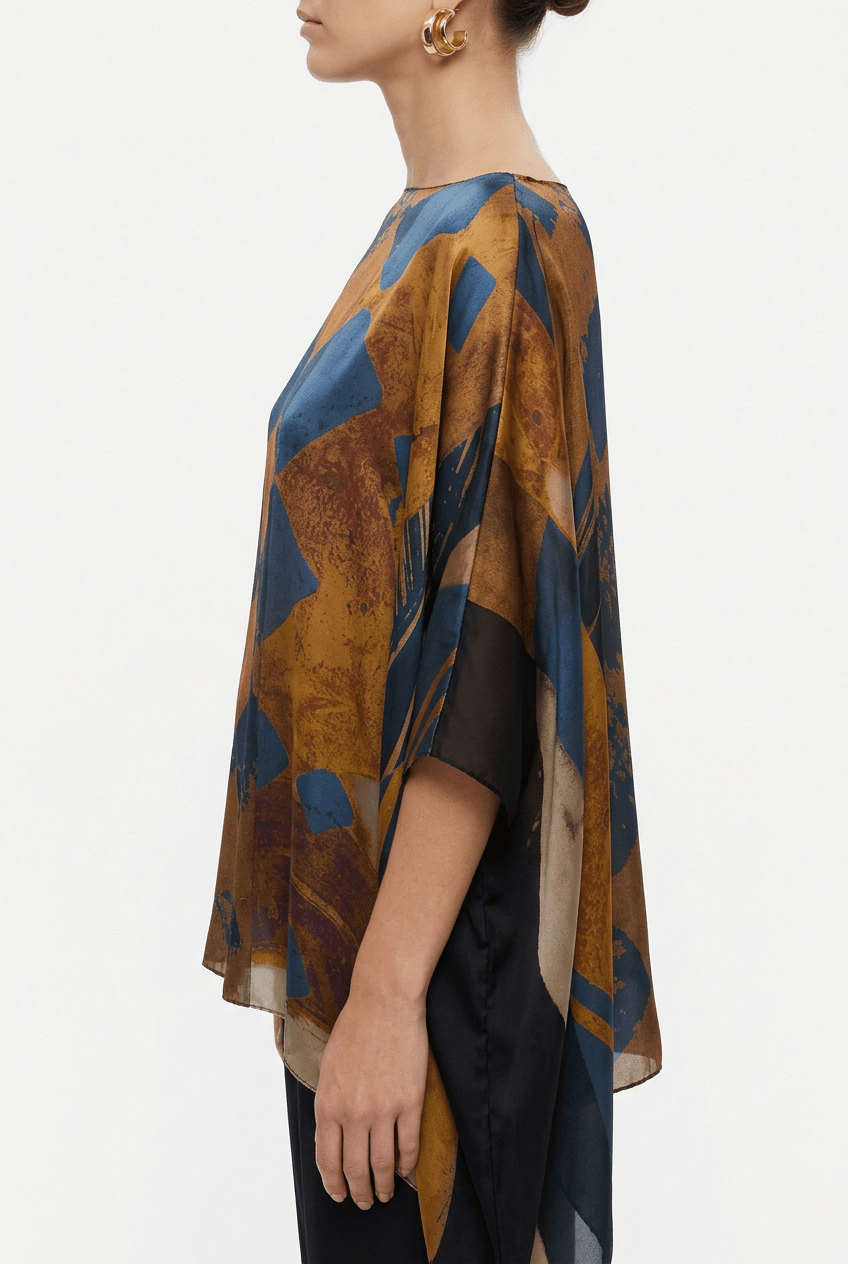 Blusa Barbieri Seda Estampado Geométrico Azul Marino