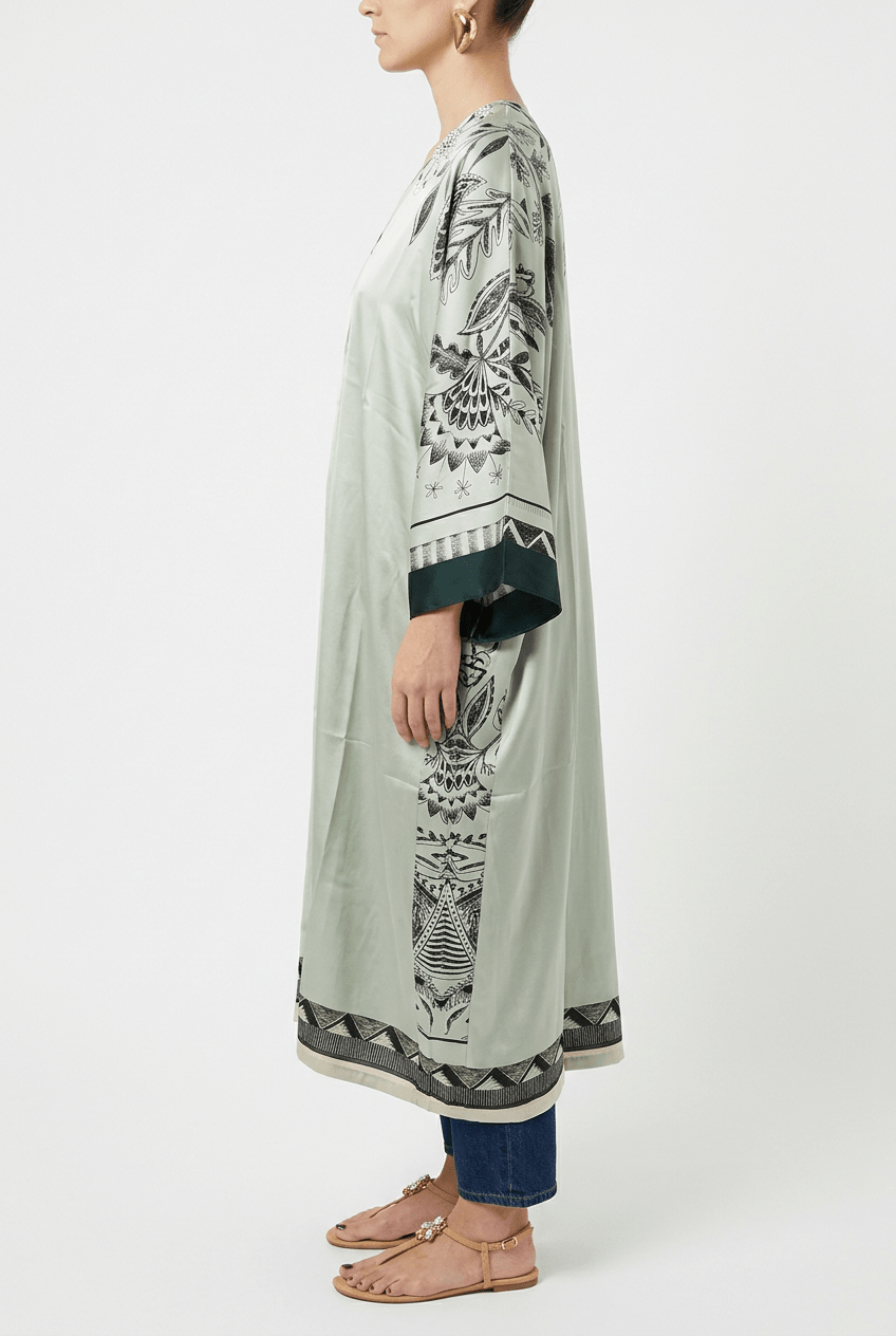 Barbieri Long kimono gris clair à imprimé arbre