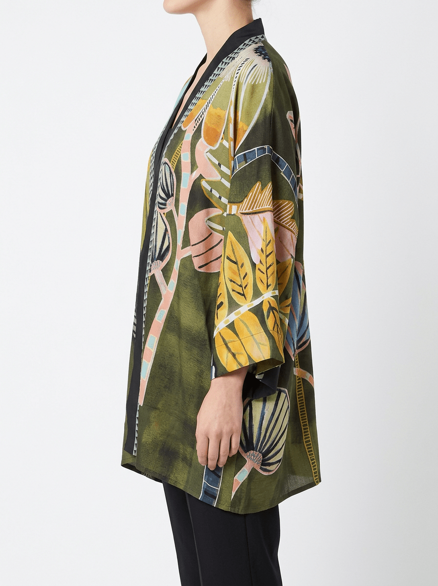 Kimono Barbieri Corto Estampado Flor Verde