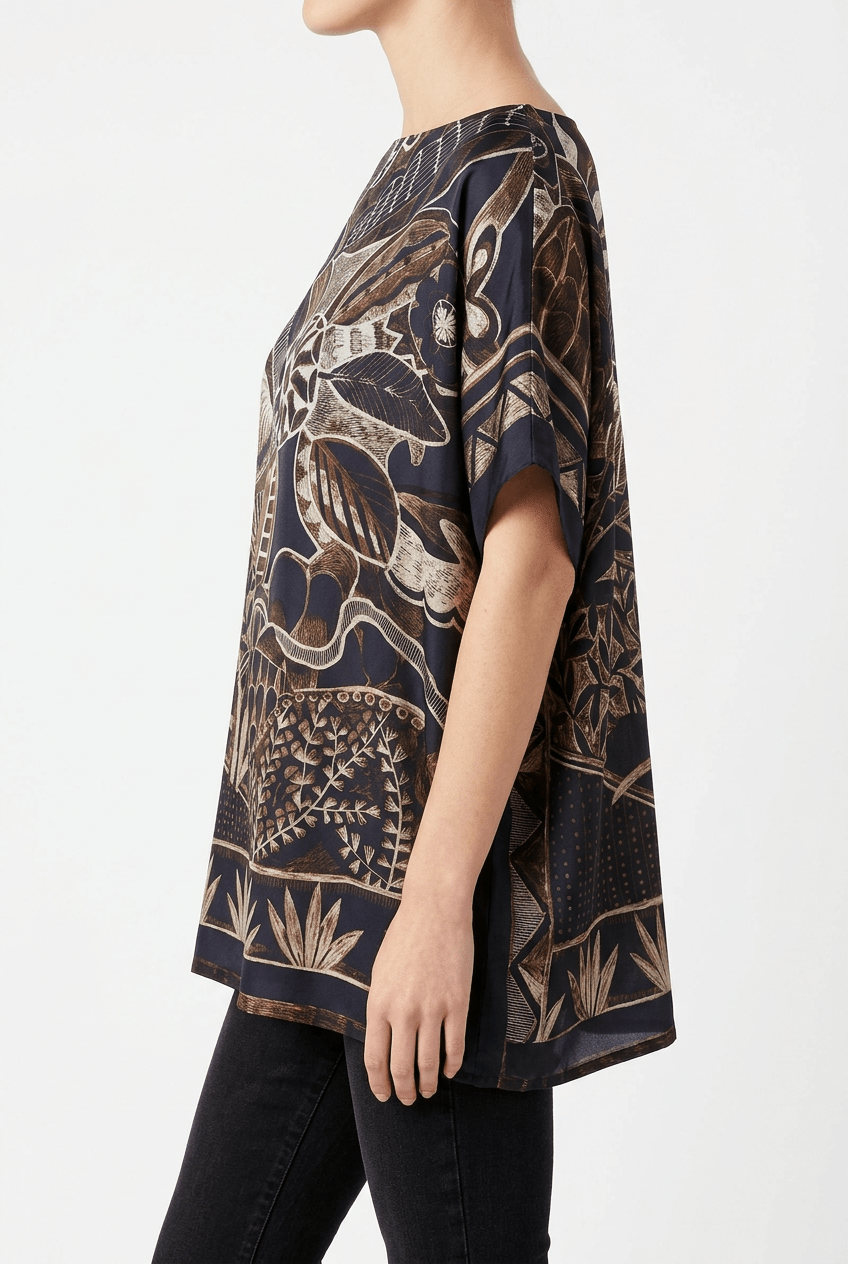 Blusa Barbieri con stampa fiori blu