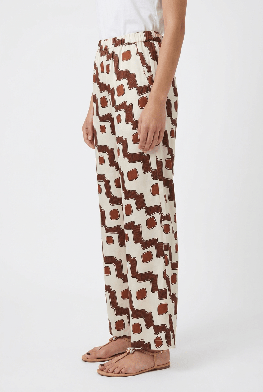 Pantaloni Diego Portorico Stampa geometrica Ecru