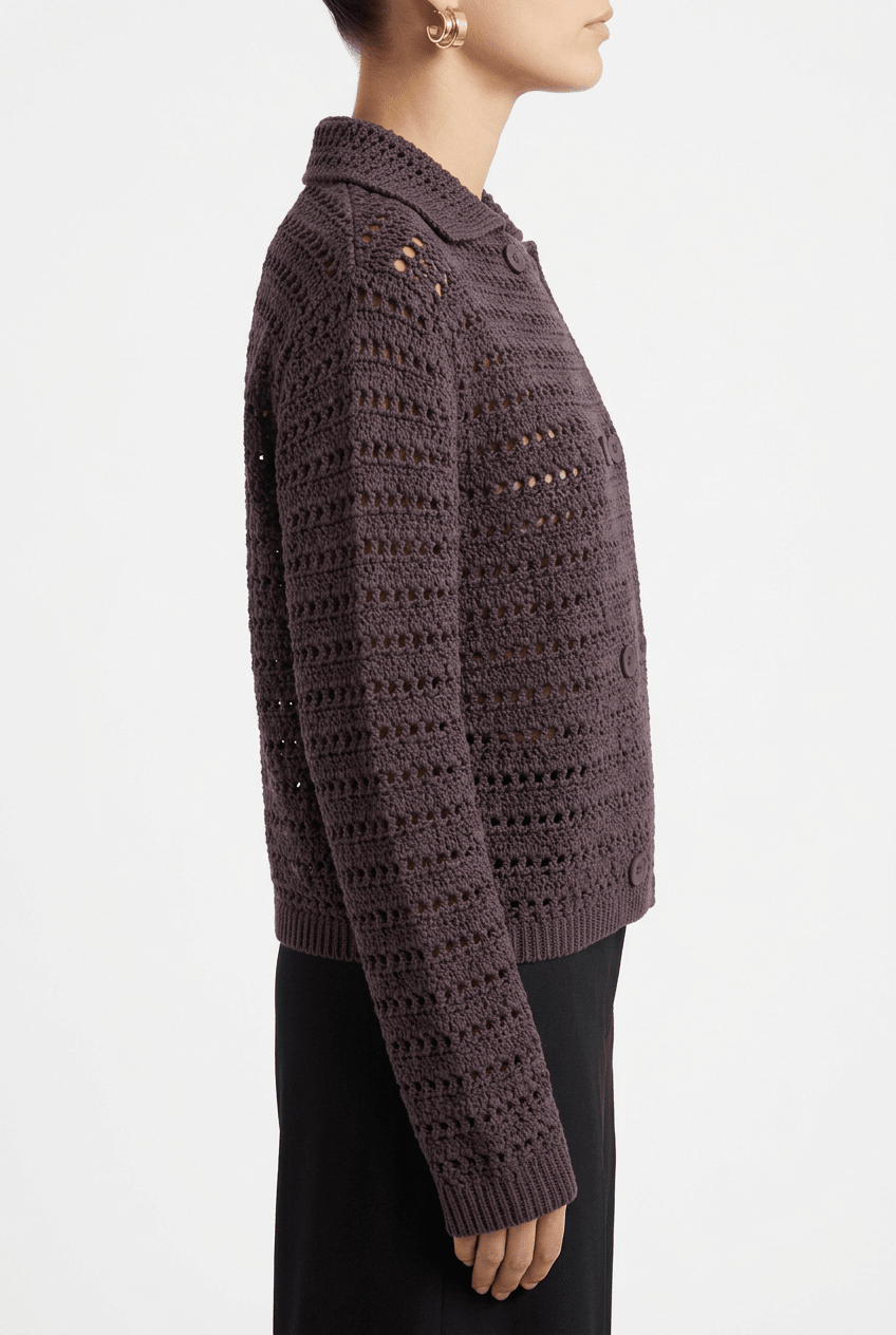 Chaqueta Floor Punto Calado Marrón Chocolate