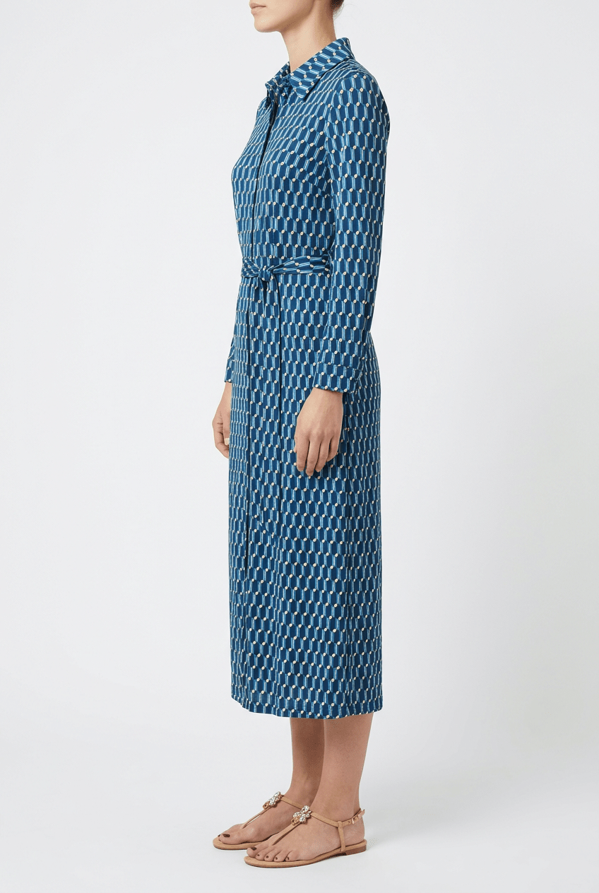 Goodmatch Navy Blue Geometric Print Shirt Dress