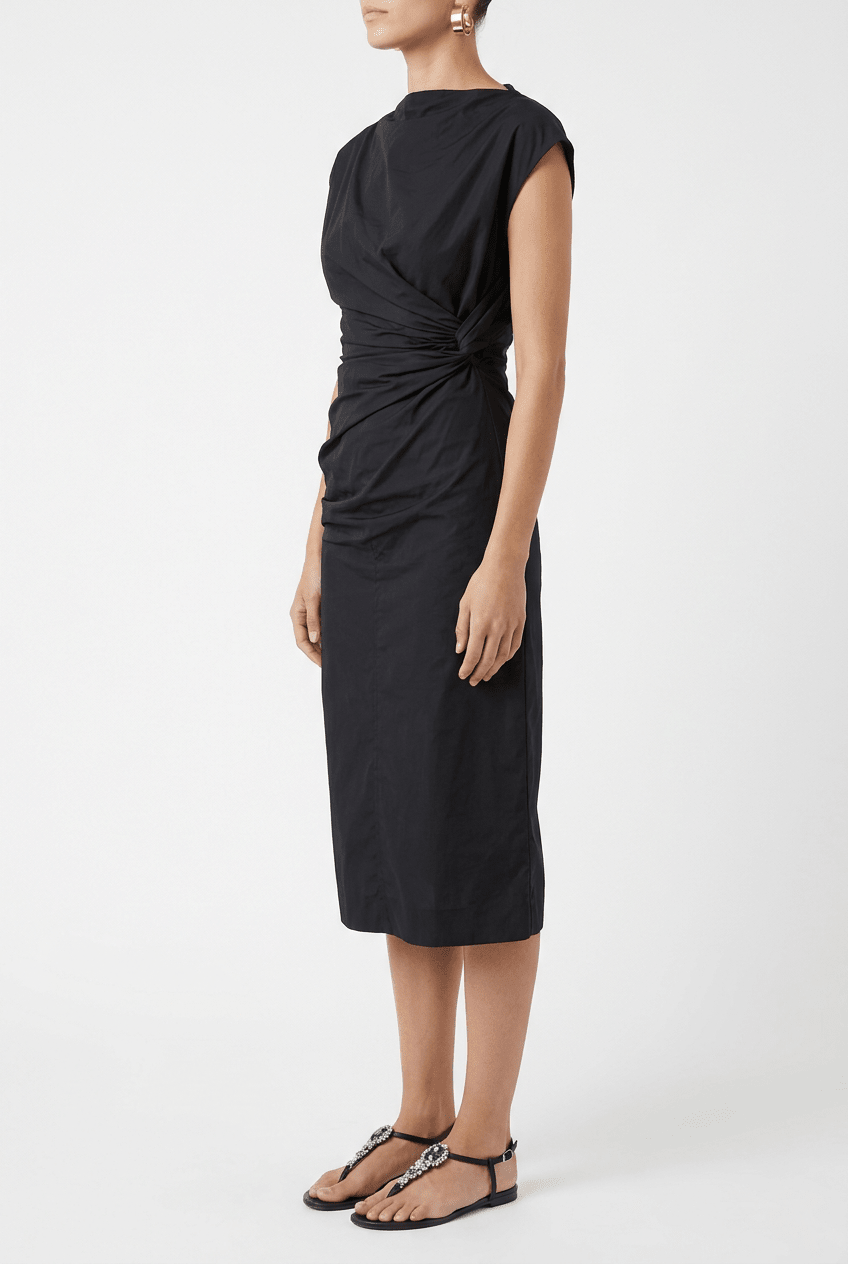 Robe midi noire froncée Su