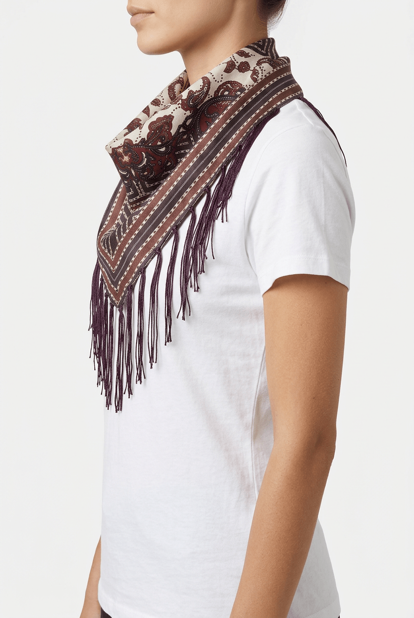 Sciarpa Diega Fareo con stampa floreale bordeaux con frange