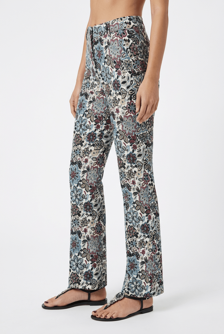 Pantalón Agoefilo Estampado Flores Blanco