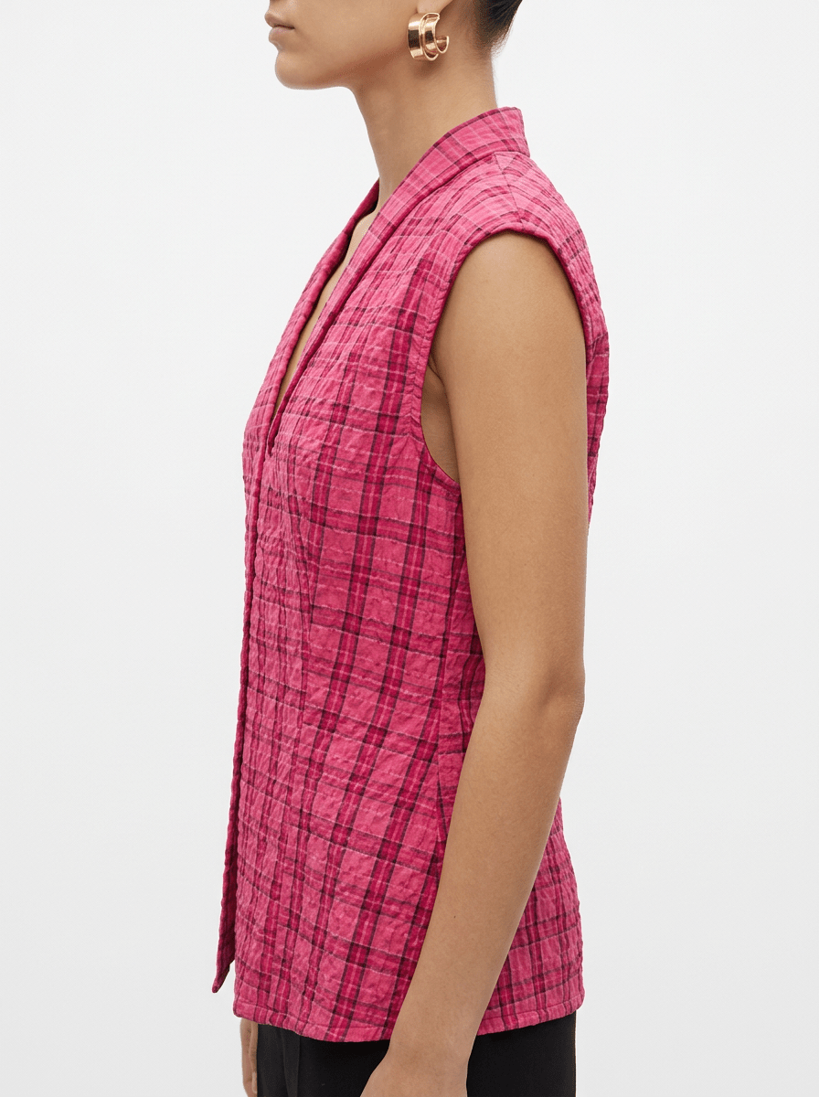 Top Niu Bambula Estampado Cuadros Rosa