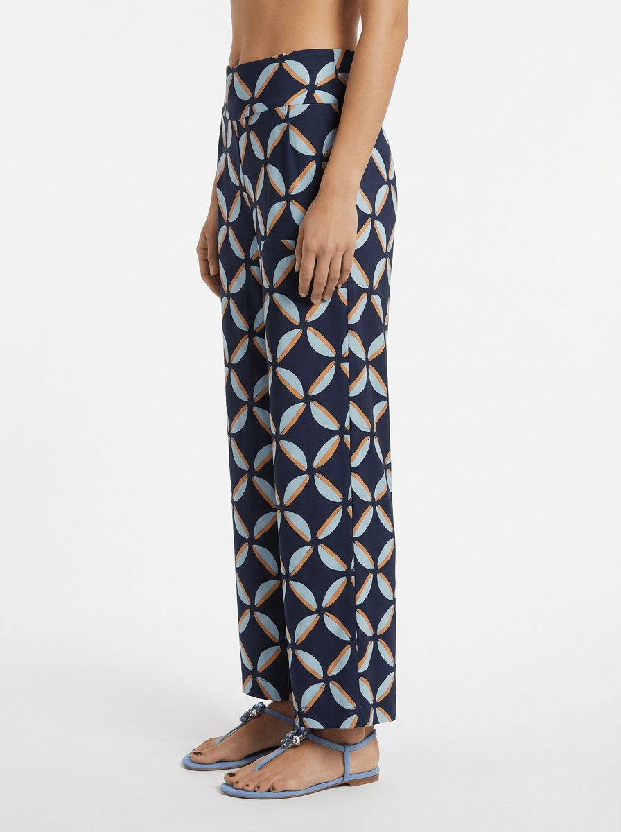 Pantalón Niu Ancho Estampado Geometrico Marino