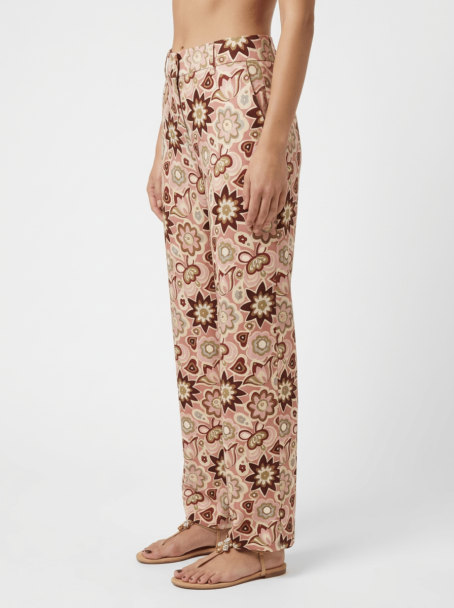Pantalón Agoefilo Estampado Flores Rosa