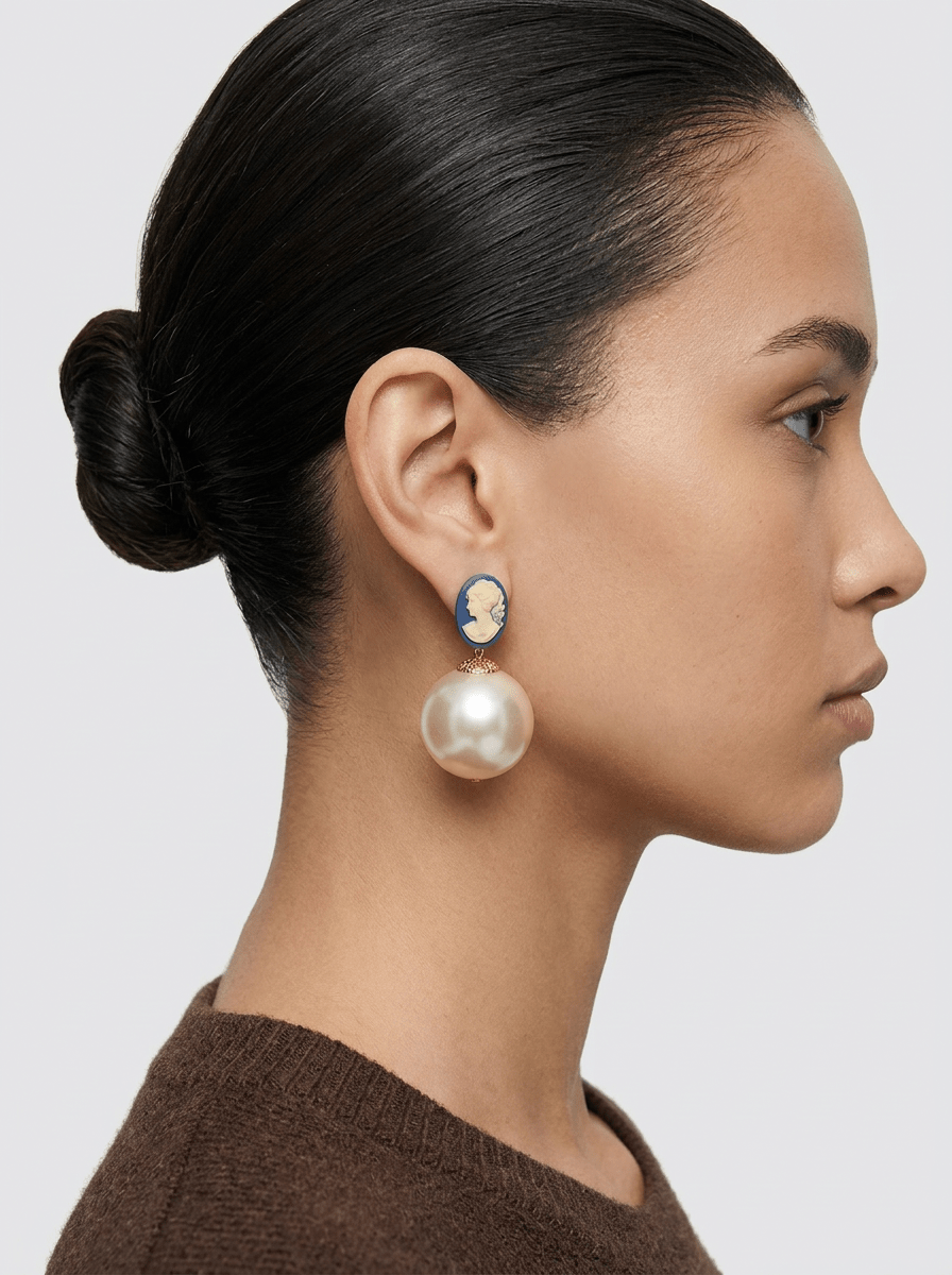 Pendientes Fabrizio Marcantelli Cameo Azul Marino