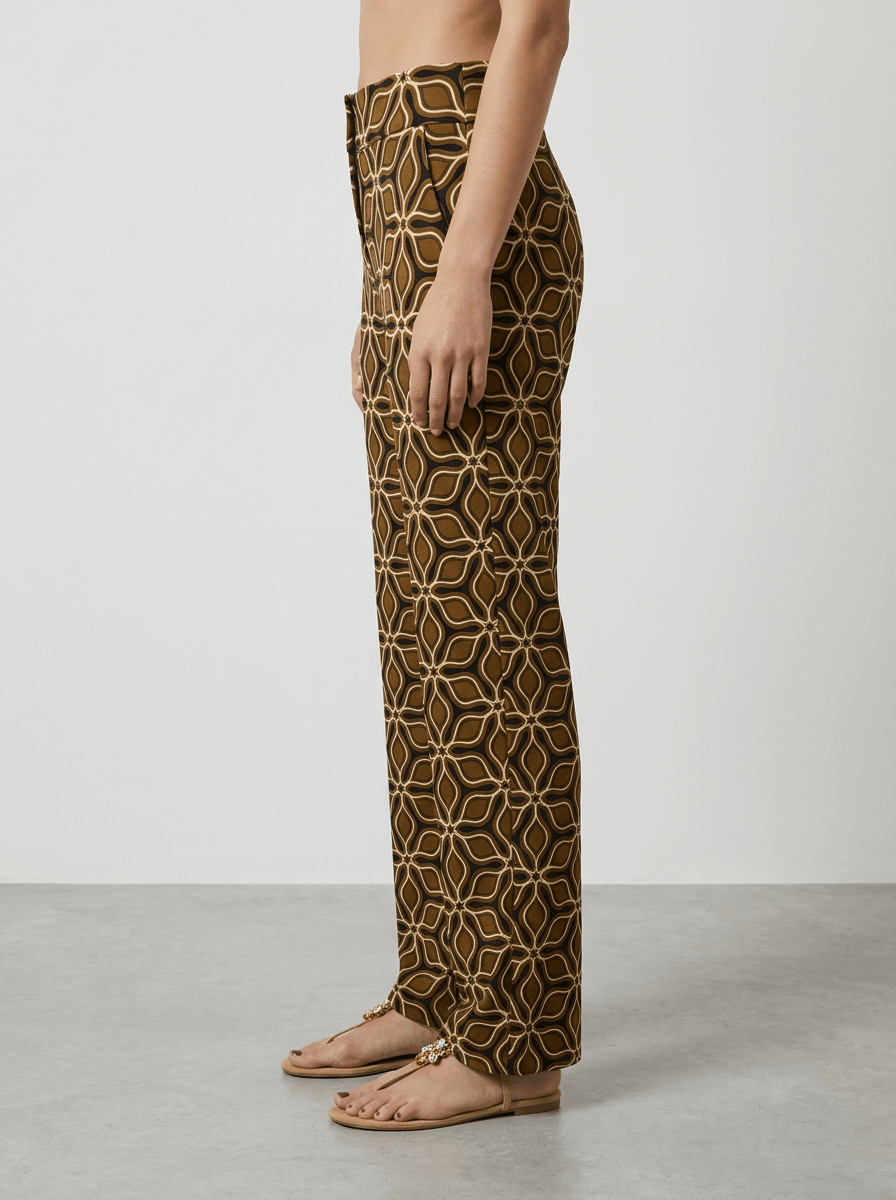 Pantalón Agoefilo Estampado Recto Tropical Marrón