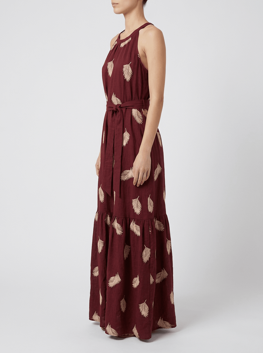 Vestido Paisie Bordado Burdeos