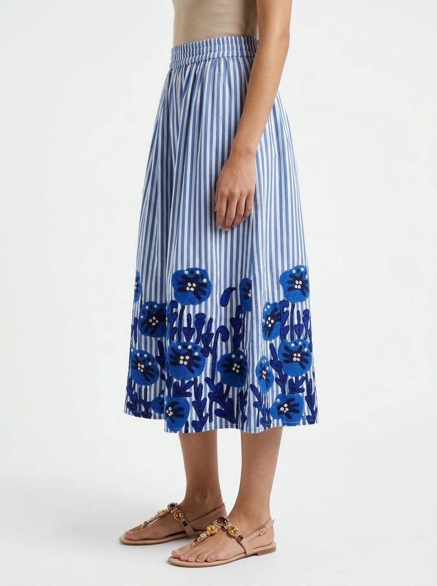 Falda Xiwikj Jessica Bordada Rayas Azul