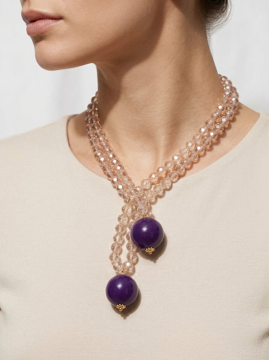 Collana Fabrizio Marcantelli con Perle e 2 Grandi Perle di Cristallo Lilla